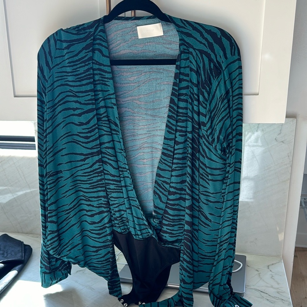 Capulet Teal and Black V-Neck Long Sleeve Bodysuit